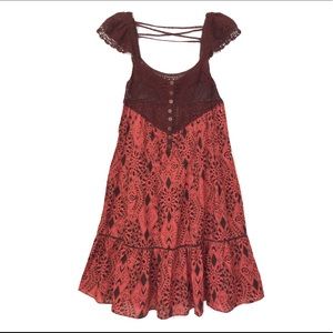 Free People Red and Brown Lace Mini Dress